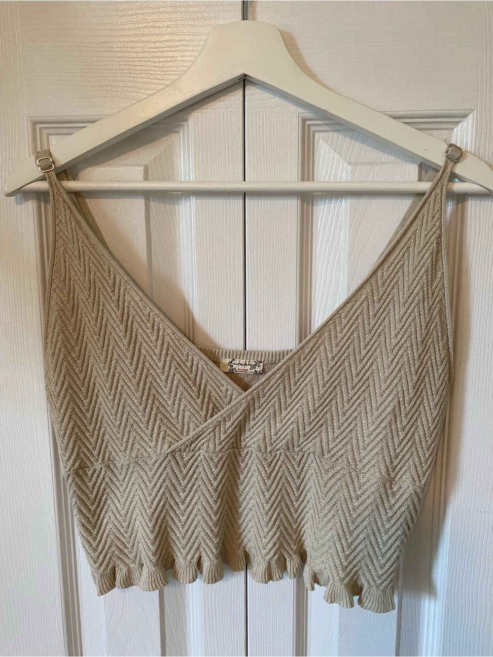 Free People Intimately Chevron Knit Surplice Cami Lettuce Ruffle Hem size Large